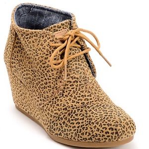 TOMS Cheetah Suede Desert Wedge Shoes